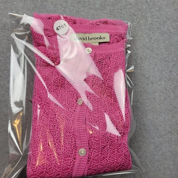 David Brooks 100% Silk Sweater Womens XL Pink Cardigan Barbie Crochet - Picture 8 of 8